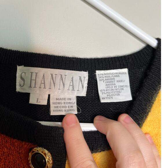 80s Shannan Wool Angora Metallic Rainbow Maximalist Art To Wear Clown Cardigan L - Picture 2 of 6